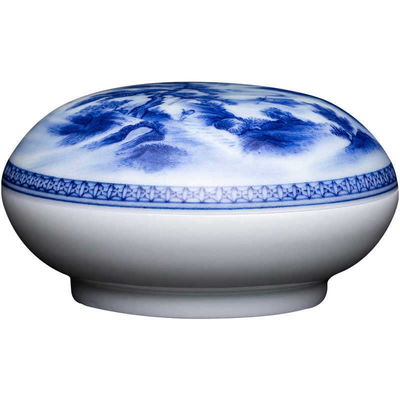 St four inkpad box of jingdezhen blue and white songshan hand - made maintain large ceramic windings inkpad cylinder four treasures of the study