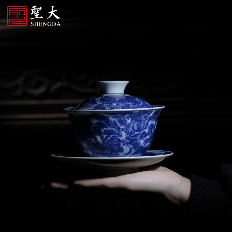St large ceramic three tureen hand - made heavy blue on figure tureen tea bowl full manual of jingdezhen tea service