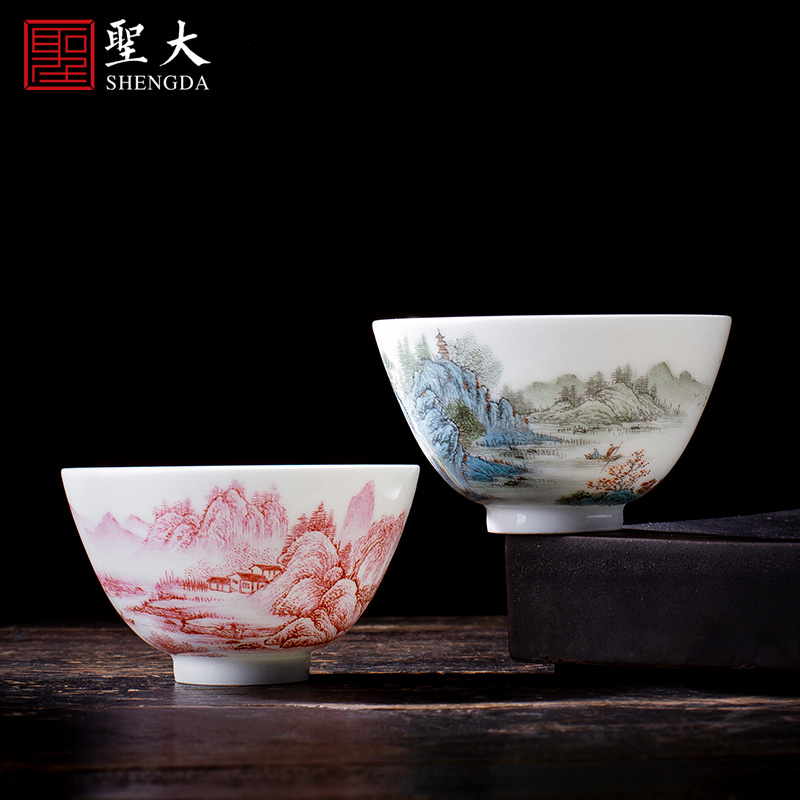 Holy big new color agate red landscape teacups hand - made ceramic kung fu master cup sample tea cup single cups of jingdezhen tea service