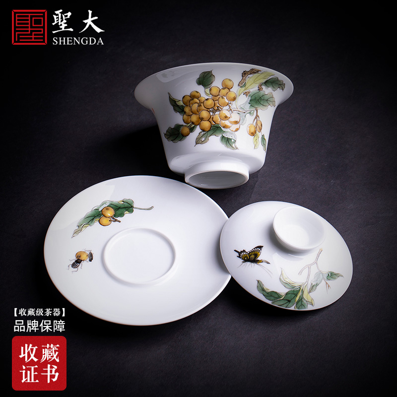 Holy big three to tureen teacups hand - made ceramic colored enamel summer insect rhyme tea bowl full manual of jingdezhen tea service