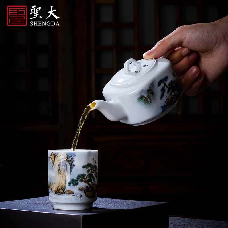 Holy big pure hand - made ceramic kung fu tea pot teapot pastel pine lushan mountain water four penghu - glance jingdezhen tea by hand