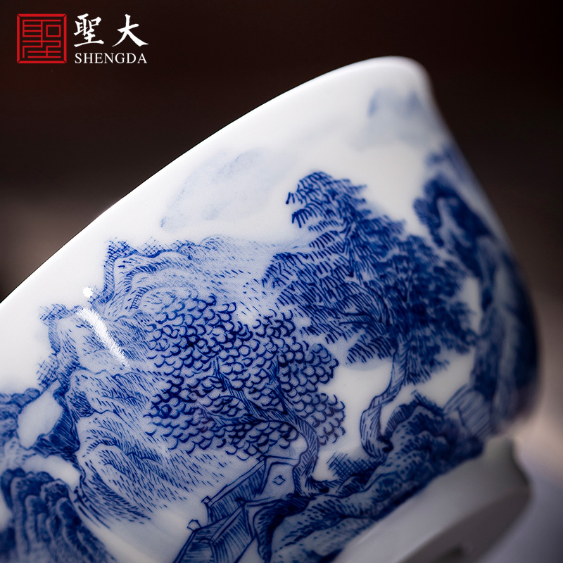 The big blue and white landscape, poly real teacups hand - made ceramic kung fu masters cup sample tea cup all hand of jingdezhen tea service