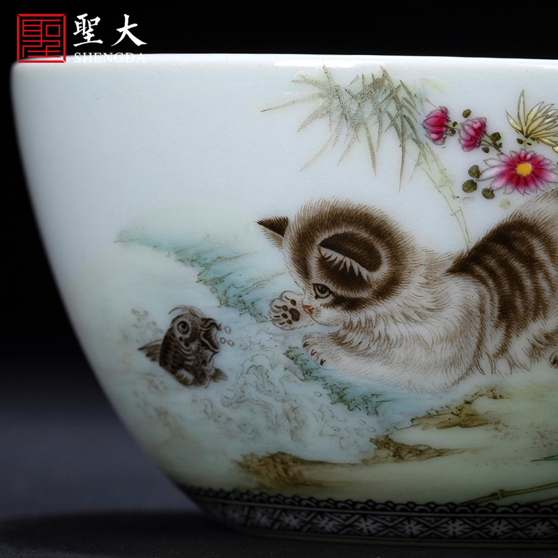 Santa teacups hand - made ceramic kungfu pastel cat on poetry master cylinder cup cup sample tea cup of jingdezhen tea service