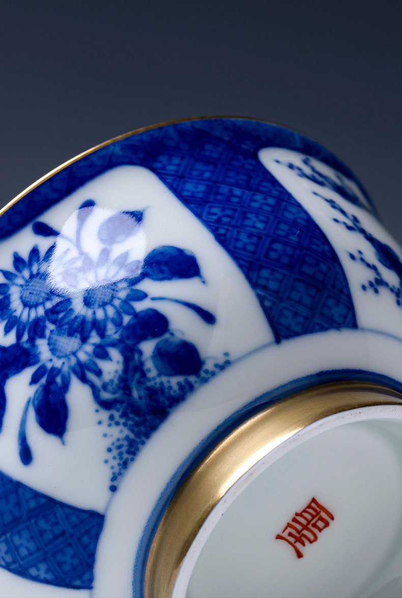 The big blue and white notes to by patterns teacups hand - made ceramic kung fu master cup sample tea cup of jingdezhen tea service