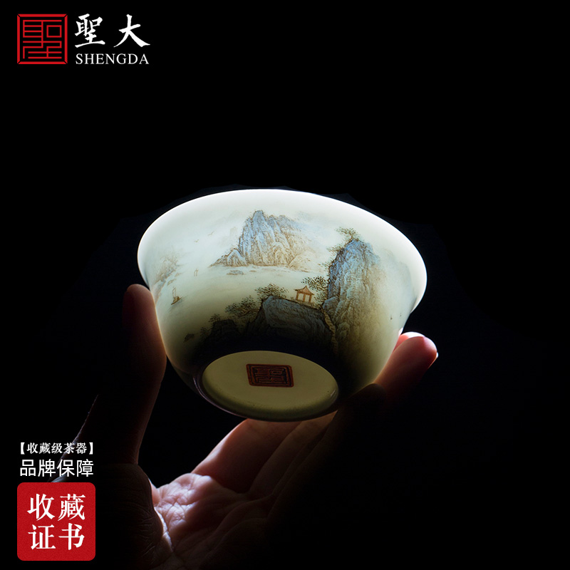 Holy big ceramic kung fu tea master cup hand - made pastel poetic landscape cylinder cup jingdezhen tea sample tea cup