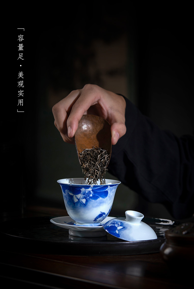Holy big three to tureen teacups hand - made ceramic green Hualien heron figure all hand jingdezhen kung fu tea tea bowl