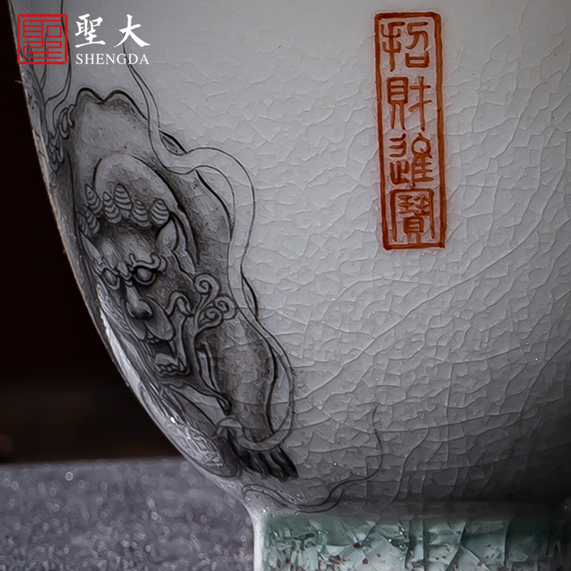 St teacups hand - made ceramic kungfu ice crack glaze color ink, the mythical wild animal cup for cup all hand of jingdezhen tea service master