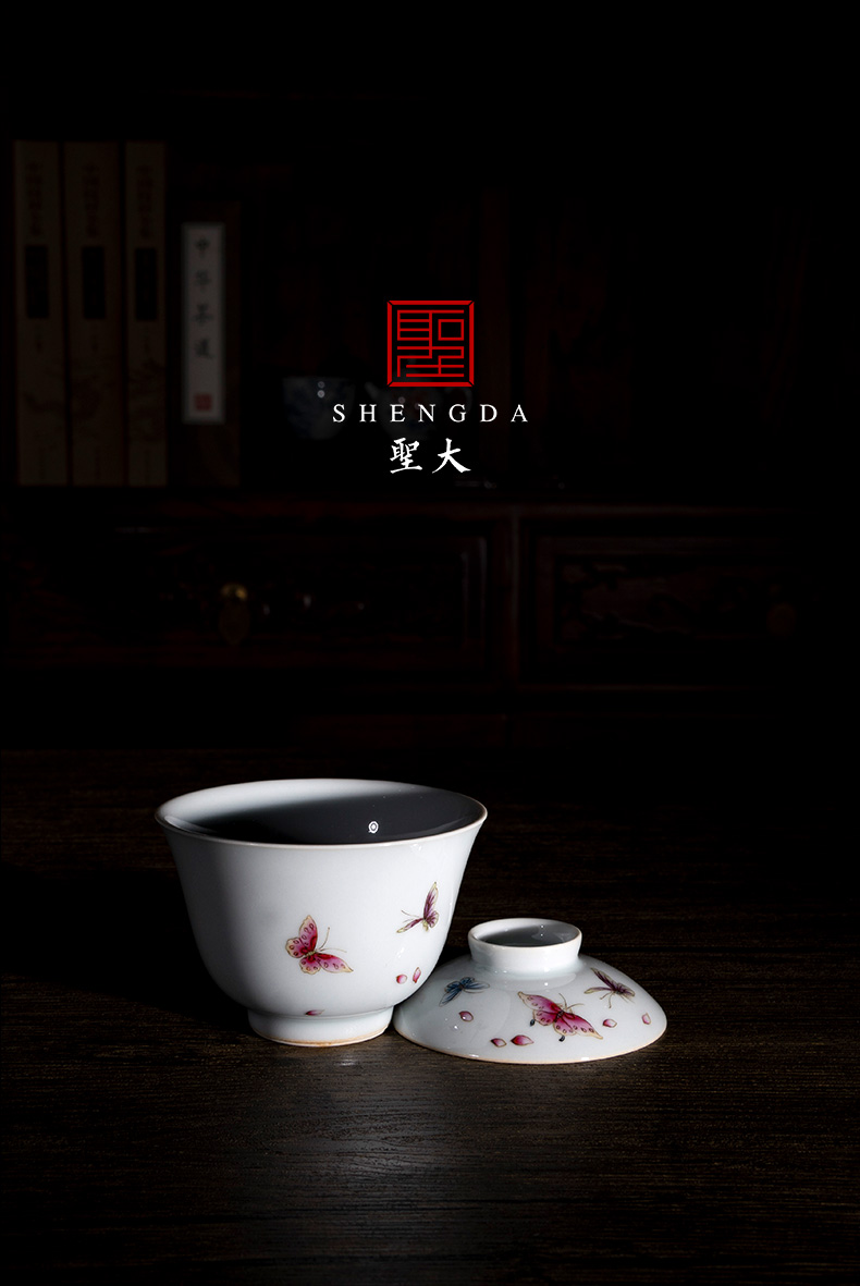 St large ceramic famille rose flower butterfly "two to tureen kung fu tea cups suit household jingdezhen tea bowl