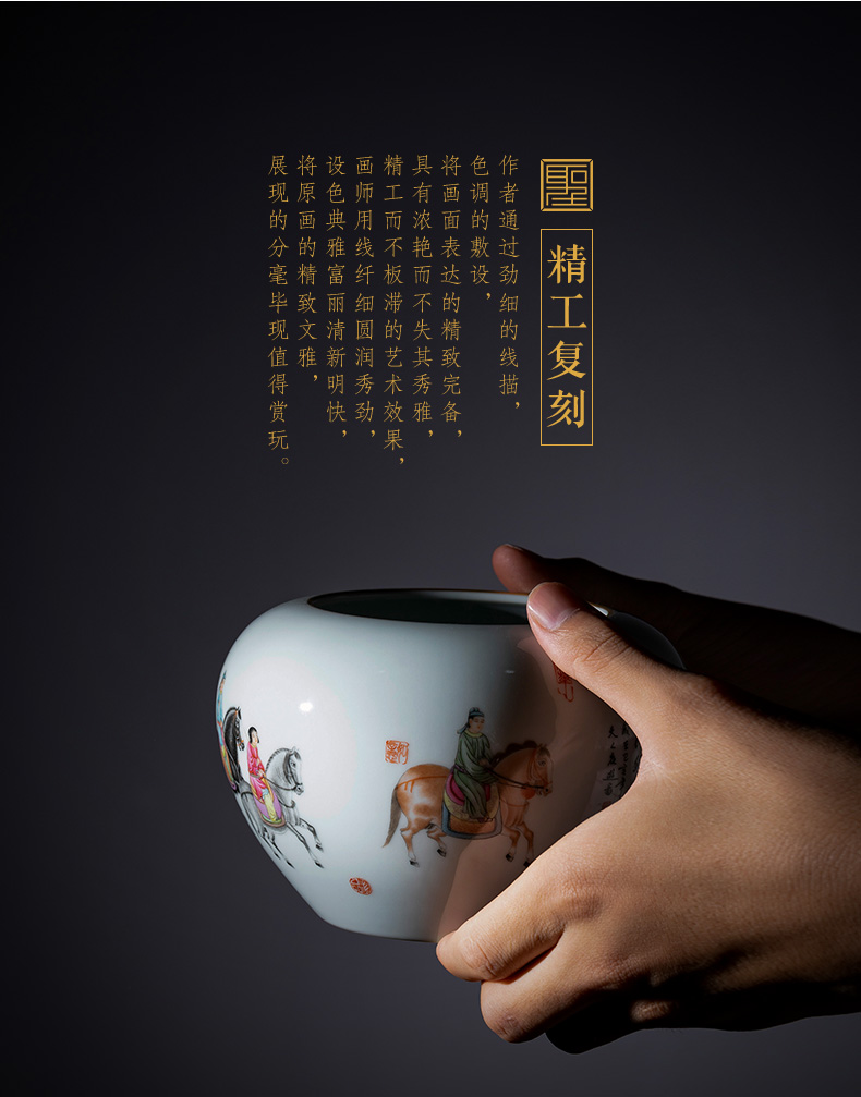 Holy big ceramic water jar manual pastel character poems for wash water jar kung fu tea set "four supplies accessories of jingdezhen