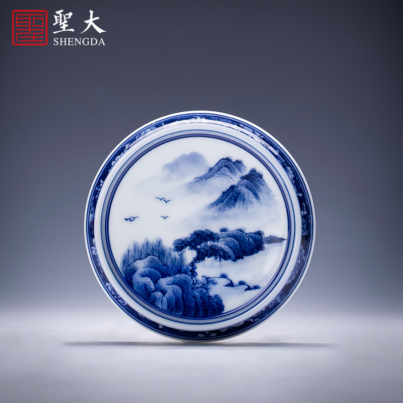 Holy big ceramic cover buy blue and white hoard of hand - made landscape cover all hand jingdezhen kung fu tea accessories cover holder frame