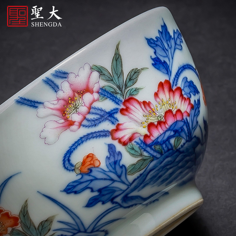 SAN kung fu large ceramic tea cup hand - made porcelain dou pastel corn poppy cup manual of jingdezhen tea service master