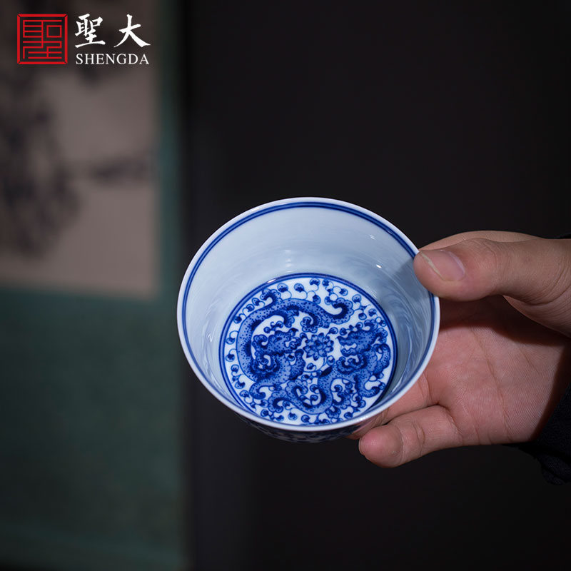 Santa teacups hand - made ceramic kung fu in blue and white dragon grain cylinder cup master cup sample tea cup of jingdezhen tea service