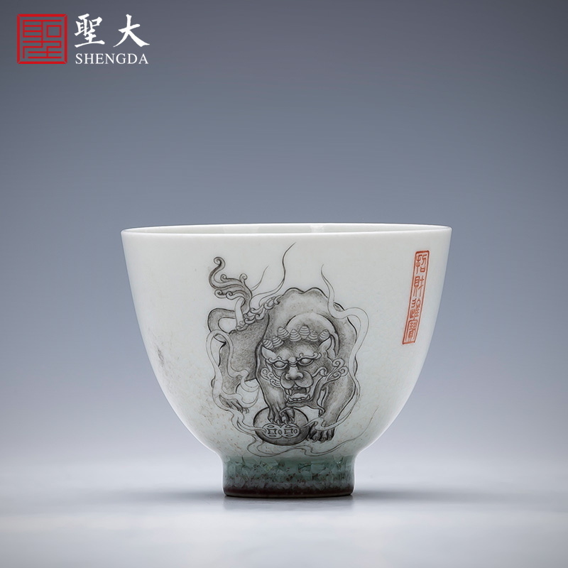 St teacups hand - made ceramic kungfu ice crack glaze color ink, the mythical wild animal cup for cup all hand of jingdezhen tea service master