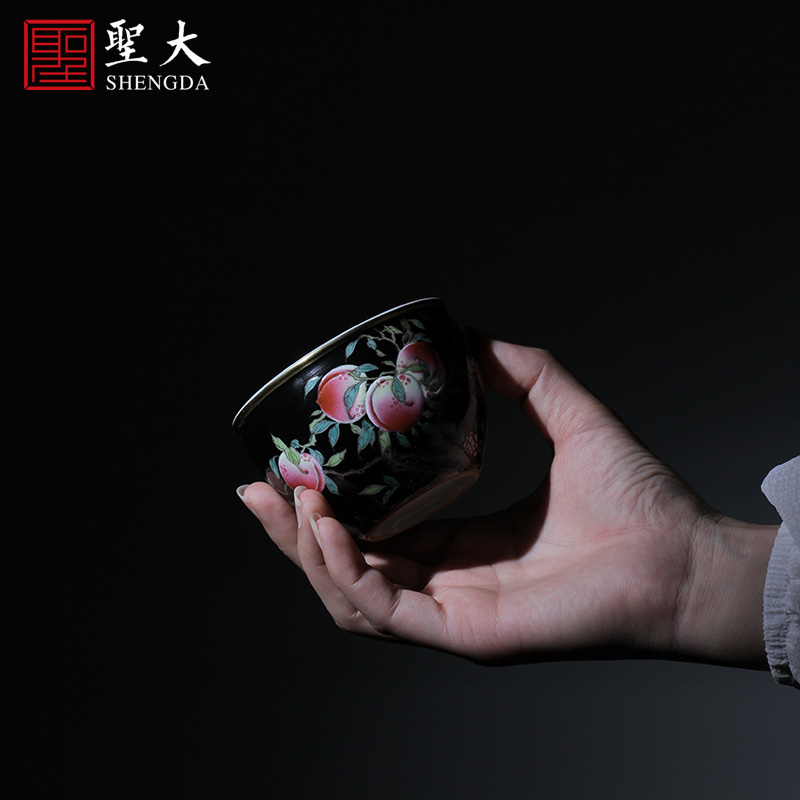 Santa teacups hand - made ceramic kungfu black colored enamel peach lines cylinder cup sample tea cup manual of jingdezhen tea service
