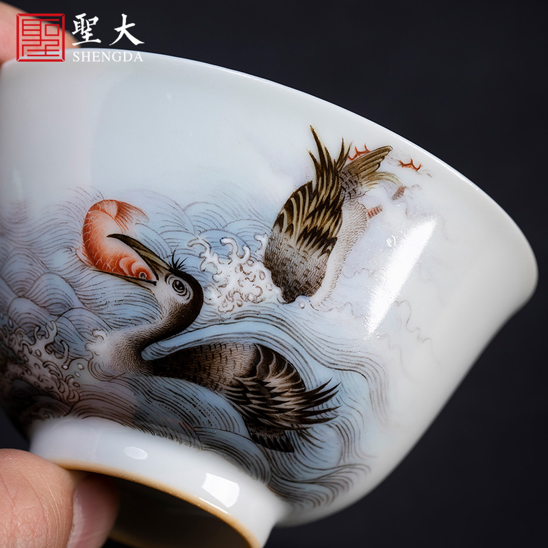 Santa teacups hand - made ceramic kung fu powder enamel fish echelon master cup sample tea cup all hand of jingdezhen tea service