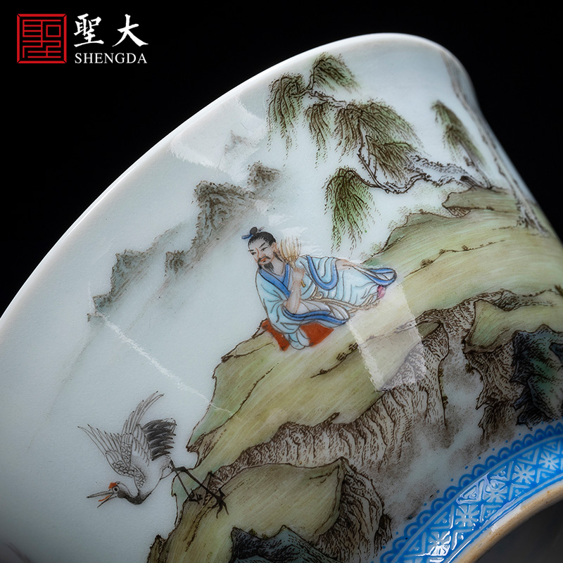 The big blue and white heart sutra pastel landscape MeiHe teacups hand - made ceramic kung fu master cup single cup of jingdezhen tea service