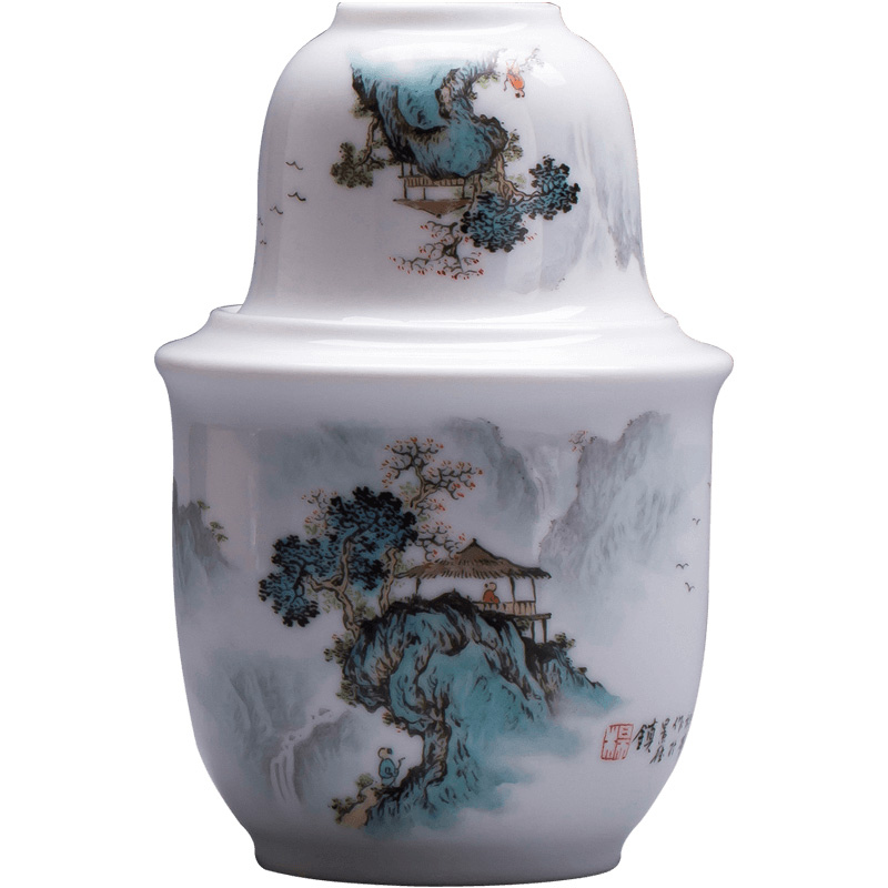 Santa jingdezhen ceramic wine temperature hot hip household hand - made of new color landscape warm hip all hand wine cup