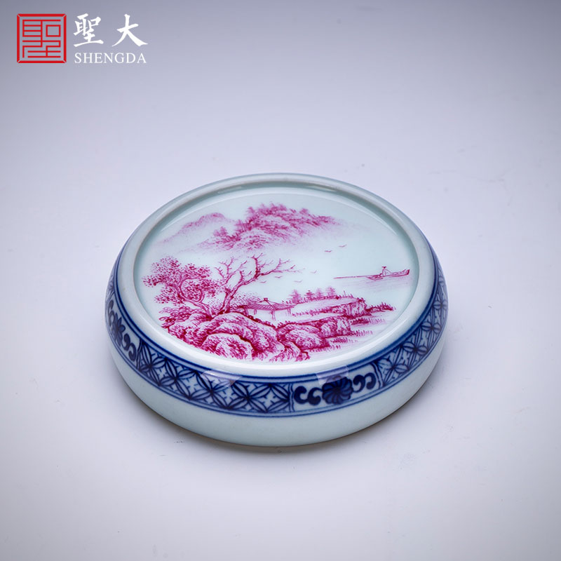 The big buy blue and white flower, leaf veins hand - made ceramic cover color ink agate red landscape cover all hand of jingdezhen tea service