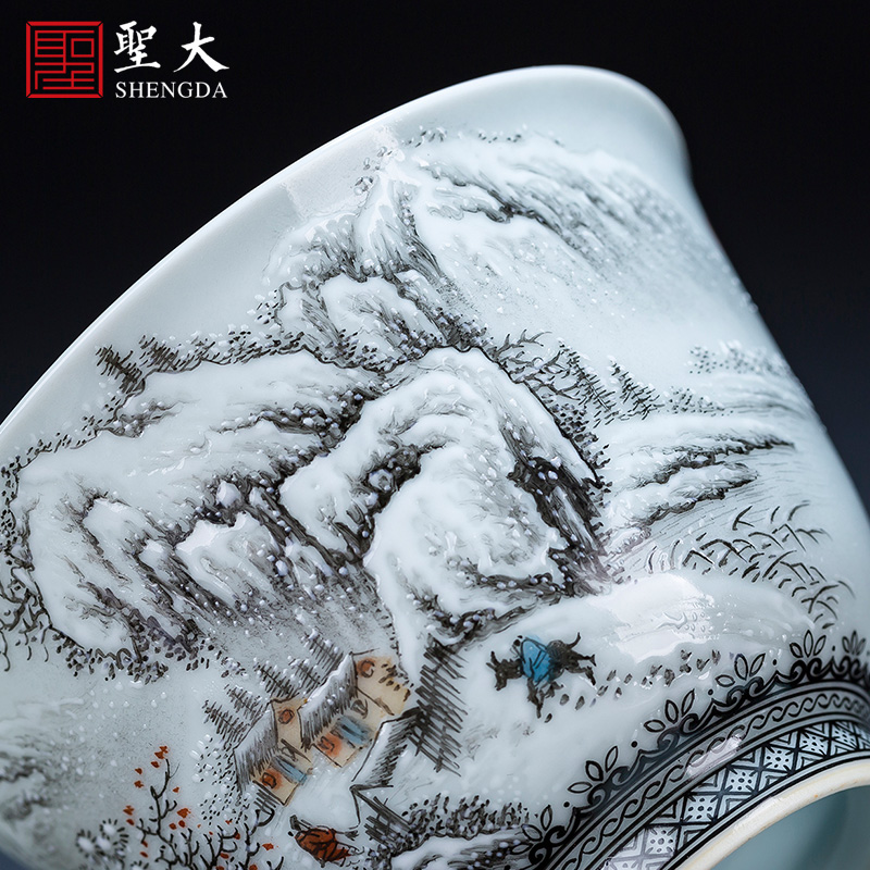 St large ceramic three tureen hand - made color ink heap of white snow did not hold tureen all hand of jingdezhen tea service