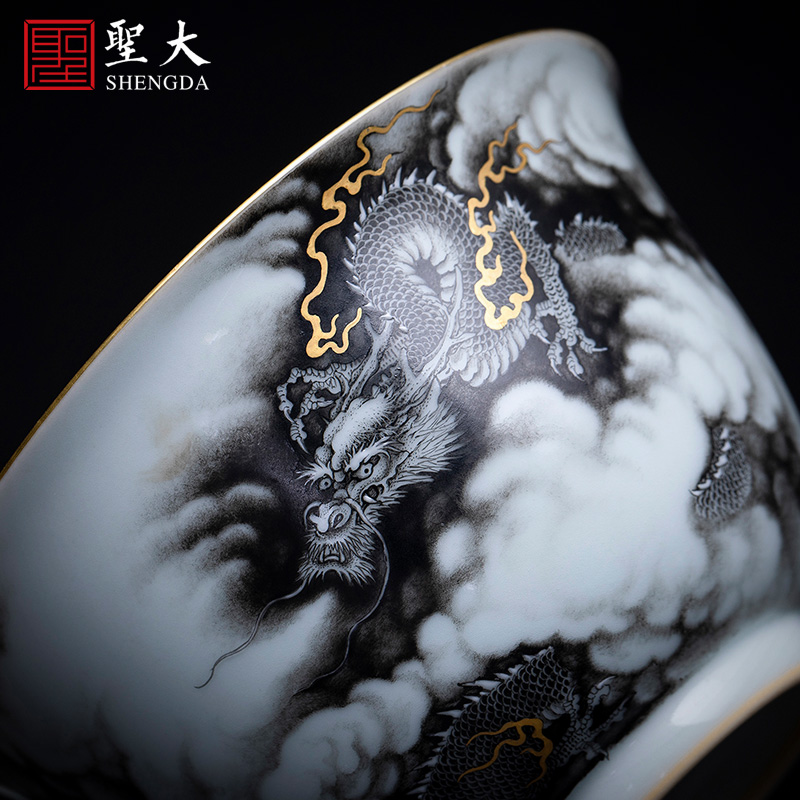 St large ceramic three tureen hand - made color ink paint hidden dragon no riding tureen tea bowl of jingdezhen tea service by hand