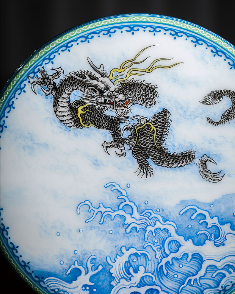 The big four inkpad box of jingdezhen ceramic hand - made heavy new dragon creeping clouds, inkpad cylinder four treasures of The study