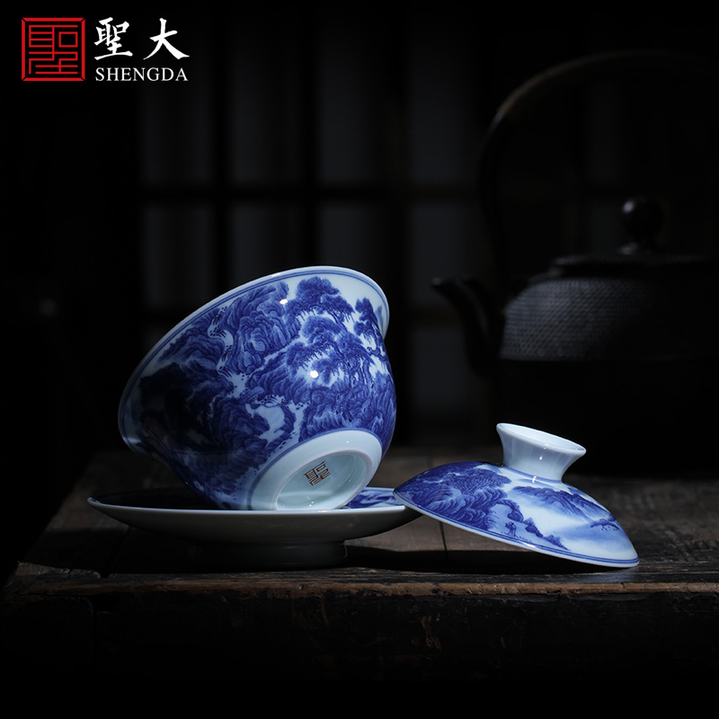 St large ceramic three tureen hand - made heavy blue on figure tureen tea bowl full manual of jingdezhen tea service