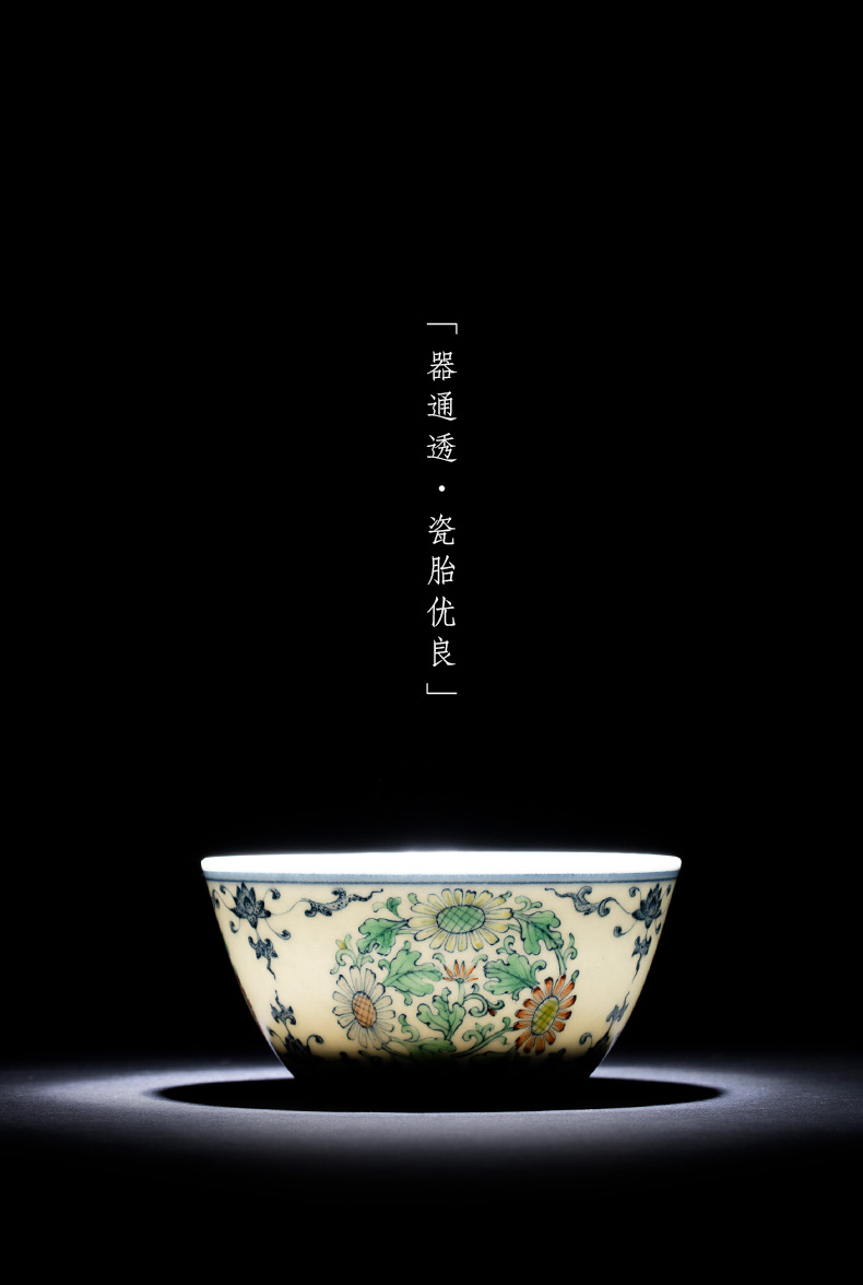 Holy big ceramic kung fu tea master cup of pure hand - made porcelain dou CaiTuan by lines cylinder cup jingdezhen tea by hand