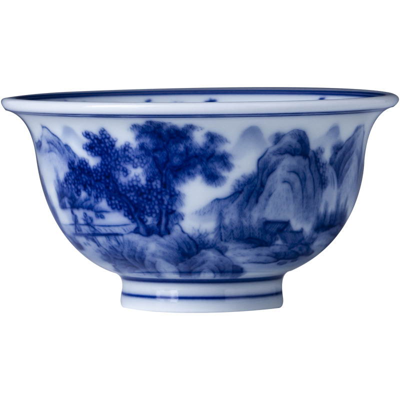 The big blue and white landscape cursive poetry pure hand - made ceramic kung fu tea cups pressure hand cup all hand of jingdezhen tea service