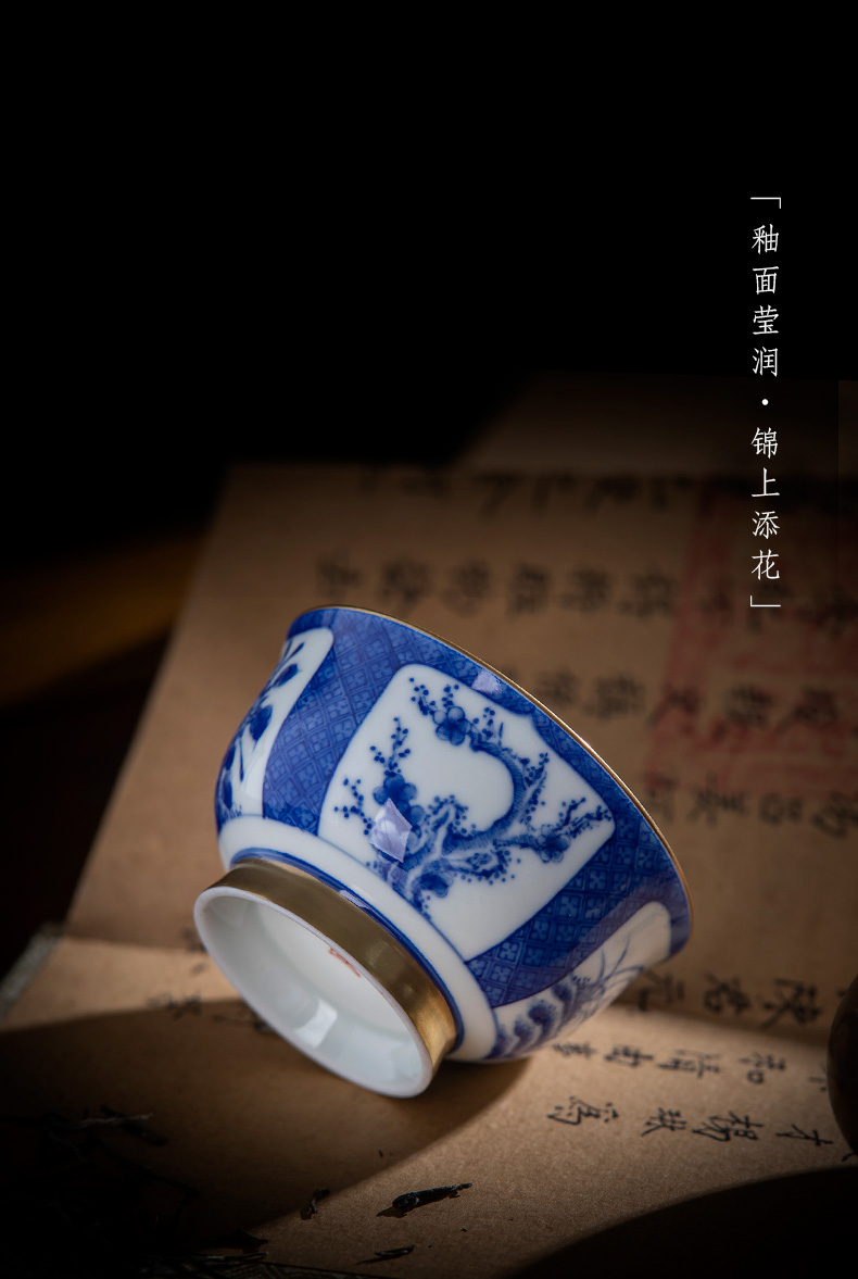 The big blue and white notes to by patterns teacups hand - made ceramic kung fu master cup sample tea cup of jingdezhen tea service