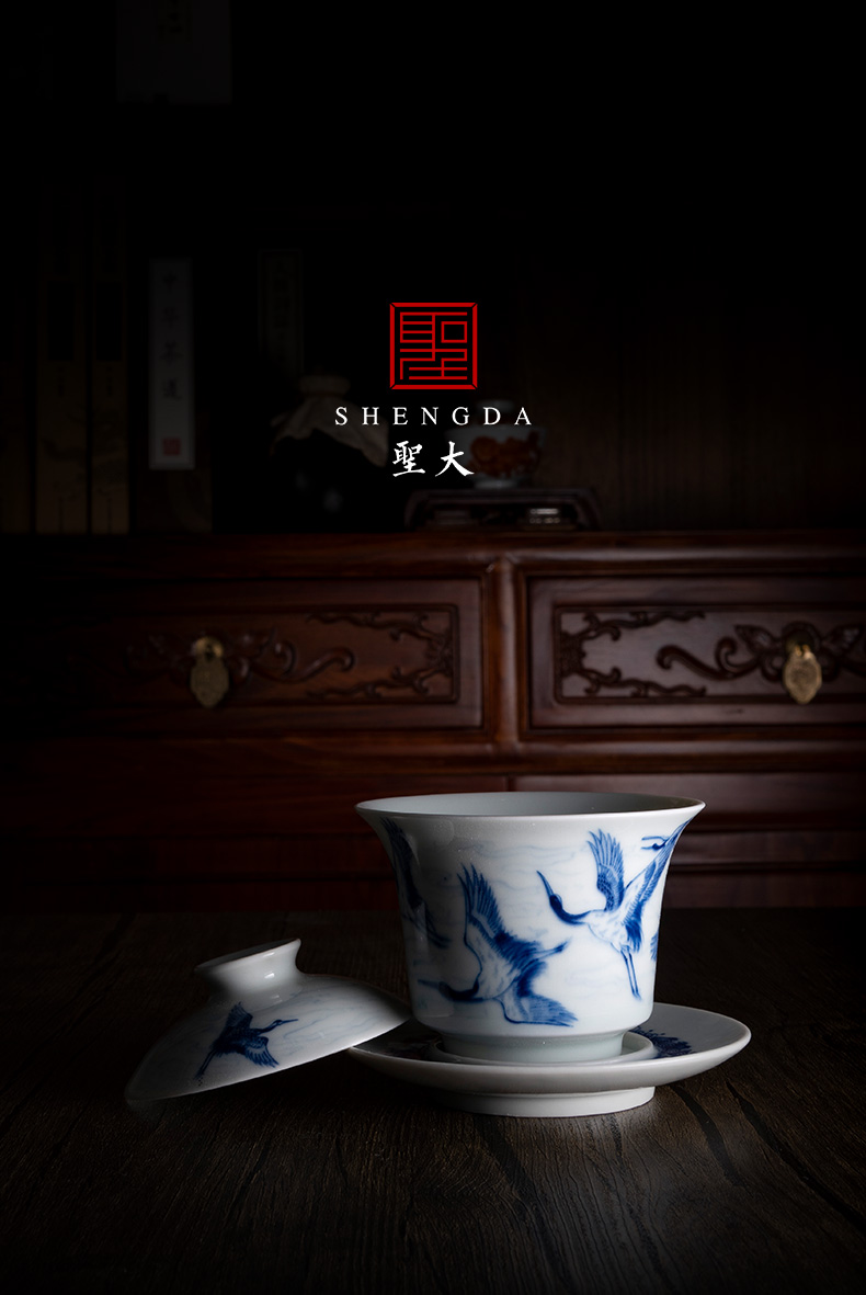 Holy big blue and white "James t. c. na was published far tureen jingdezhen ceramic checking hand - made of high - grade ceramic kung fu tureen