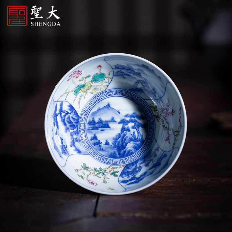 Holy big blue and white landscape pastel teacups hand - made ceramic kungfu twelve flora of cup sample tea cup of jingdezhen tea service