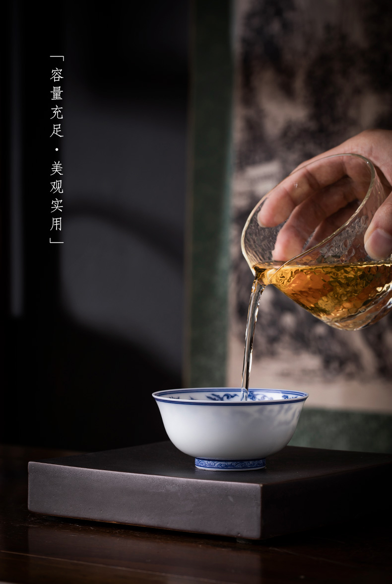 Holy big ceramic kung fu tea sample tea cup five phoenix design masters cup of jingdezhen blue and white painting of bound branch tea by hand