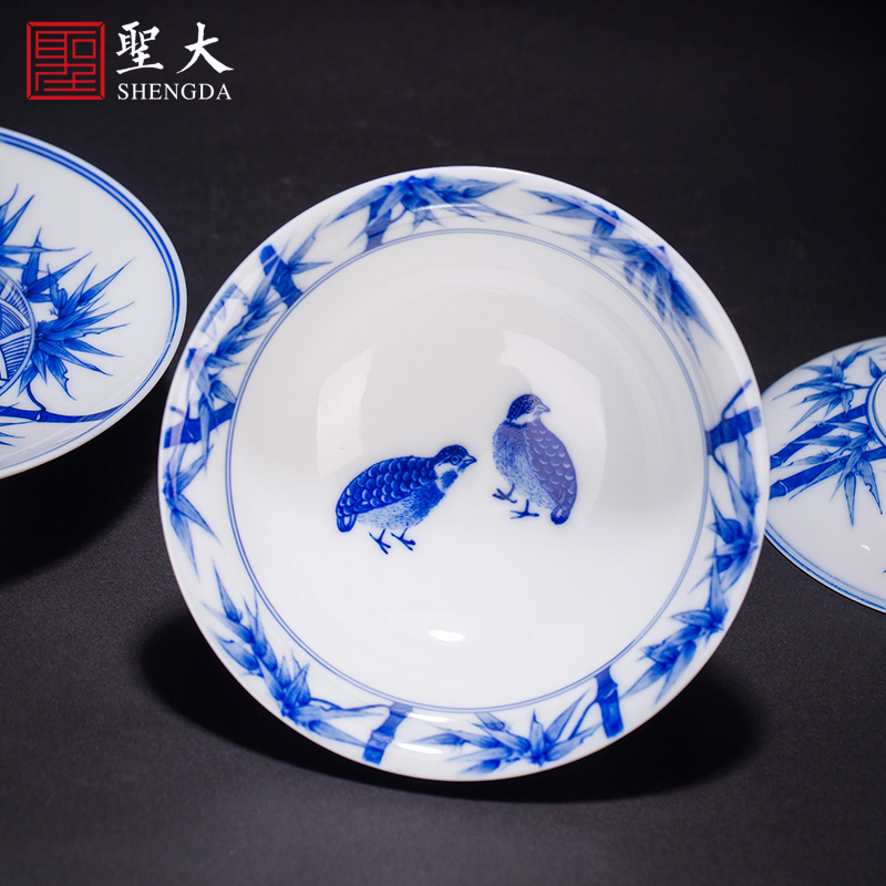 The large ceramic kung fu tea set three blue and white bamboo report peaceful tureen tureen hand - made all hand making tea bowl of tea cups