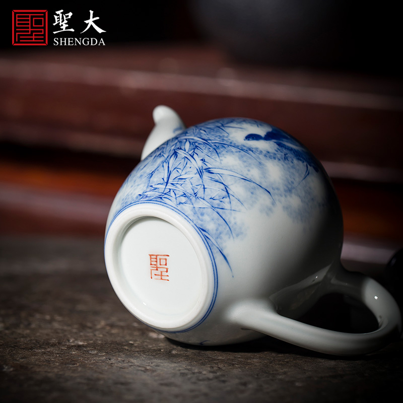 Holy big teapot hand - made ceramic kung fu king of blue and white porcelain imitation step LuYan figure teapot full manual of jingdezhen tea service