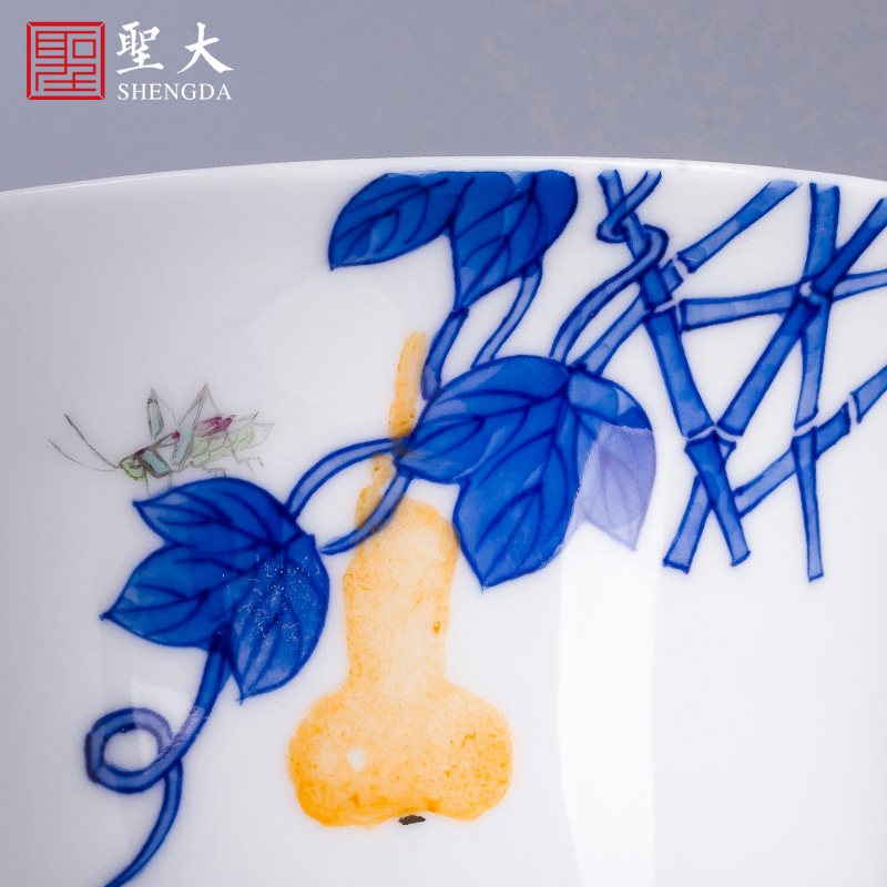 Holy big ceramic kung fu tea set 8 pieces of a complete set of blue and white color bucket hand - made ferro tureen suit set manual of jingdezhen