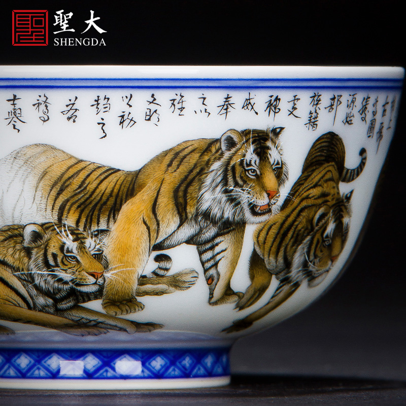 Santa teacups hand - made wufu ceramics kung fu figure large bowl full manual tiger glass of jingdezhen tea service master