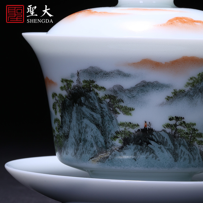 The large ceramic three tureen jingdezhen hand - made of pastel a tureen four cups sample tea cup set of kung fu tea set