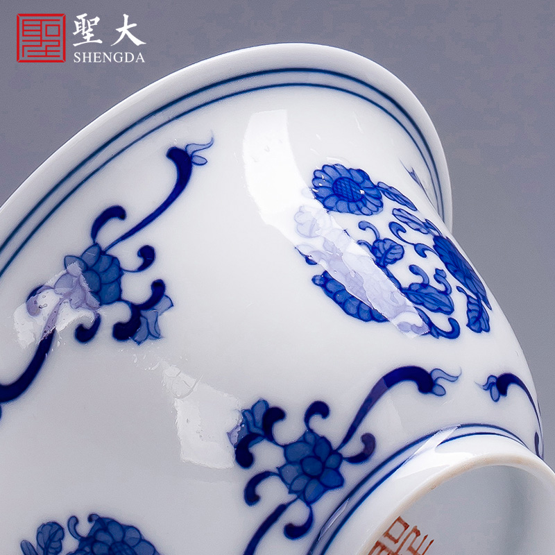 The big blue and white by lines 3 ceramic tureen teacups hand - made all hand jingdezhen kung fu tea set to make tea bowl