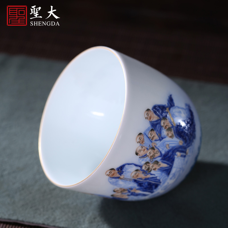 Holy big ceramic curios kung fu tea sample tea cup heavy blue color 18 arhats cup of jingdezhen tea service master