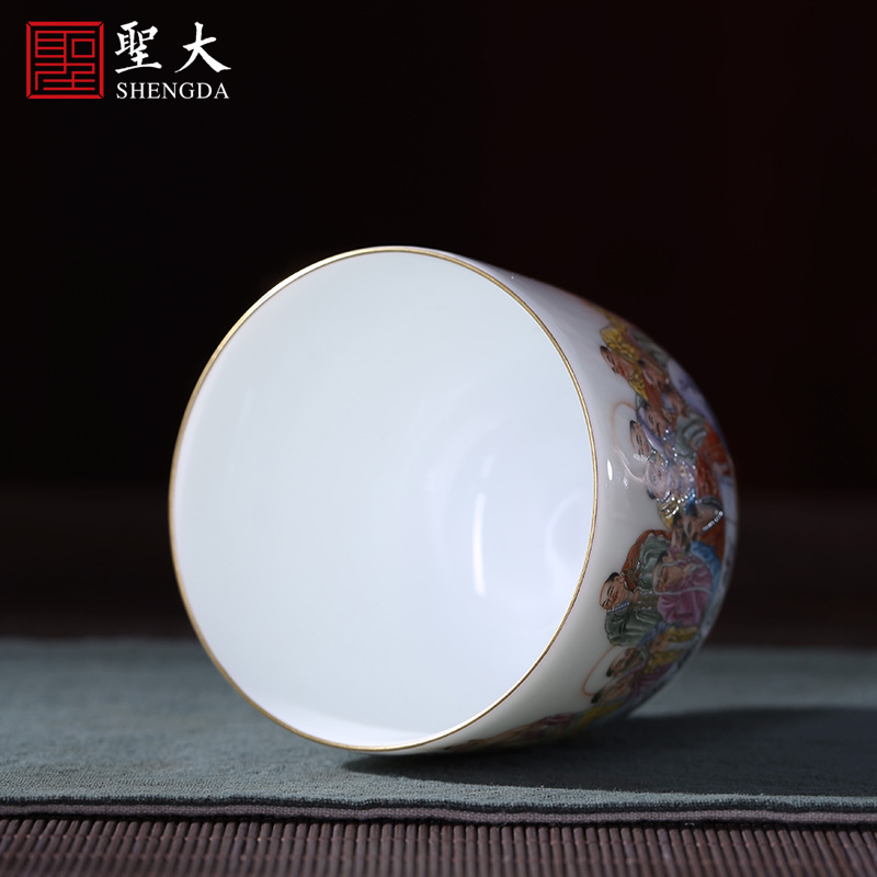 Holy big ceramic curios hand - made heavy powder enamel paint 18 arhats masters cup jingdezhen tea sample tea cup