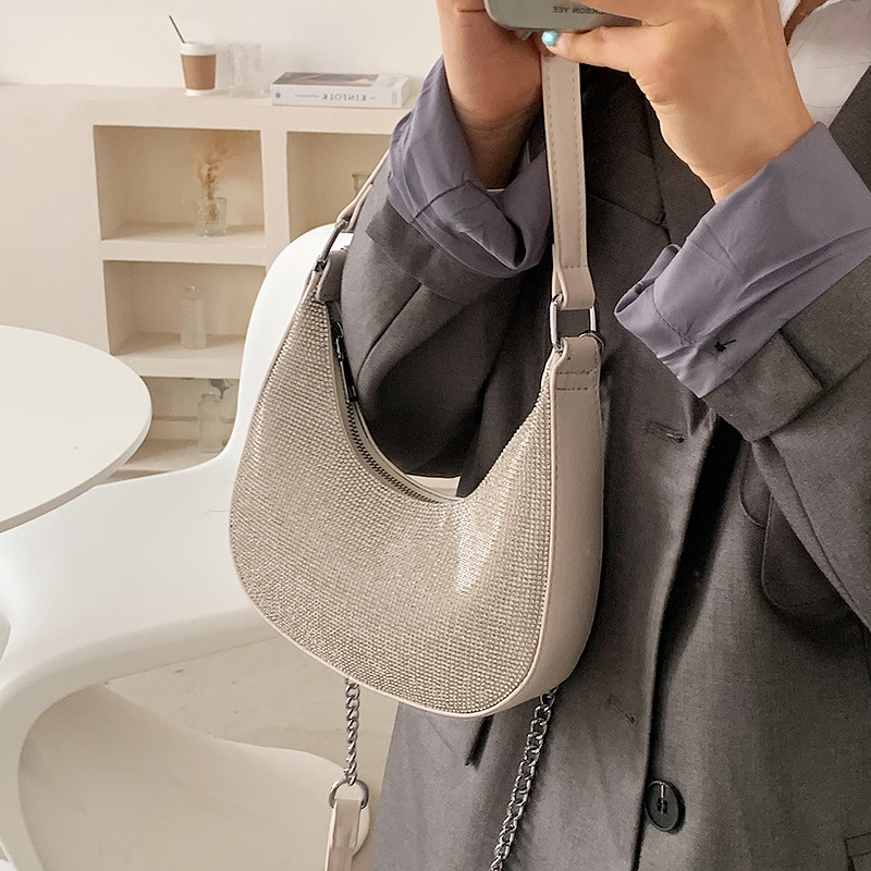 Popular bright diamond bag women's 2021 new trendy fashion net red chain messenger bag niche design shoulder underarm bag