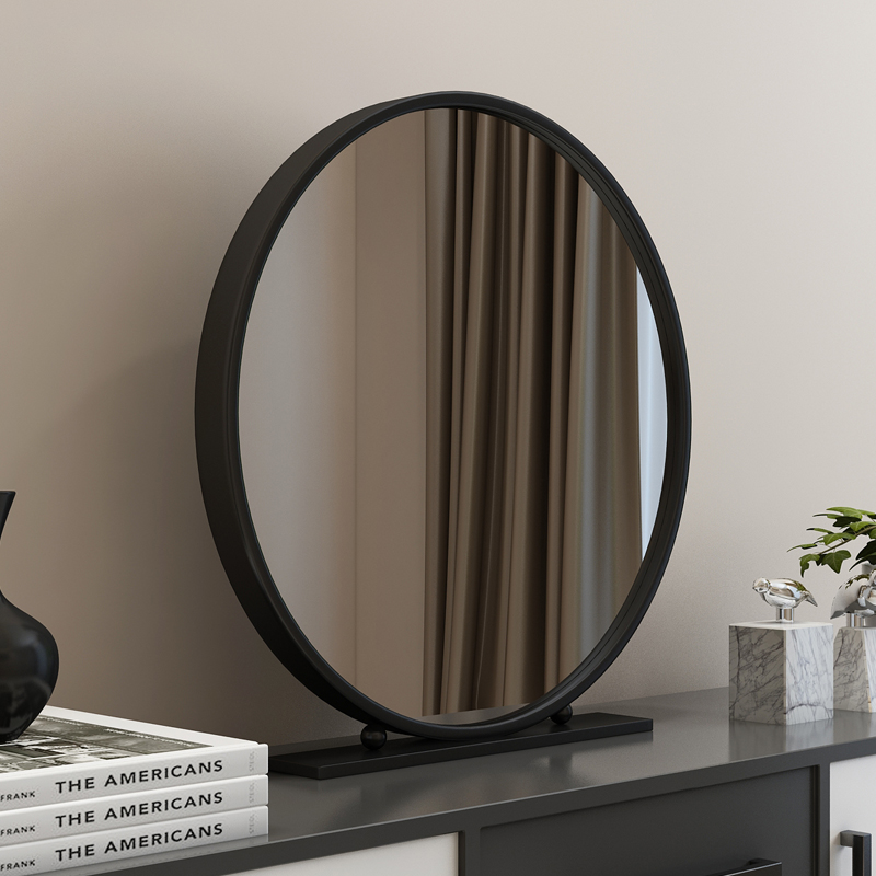 Nordic hair salon round makeup mirror Desktop bedroom desktop Princess makeup table mirror Wrought iron single-sided beauty mirror