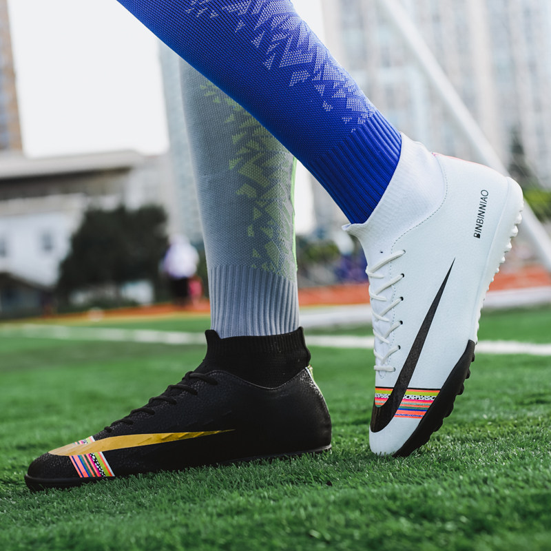 Men's and women's high-top mandarin duck children's AG length nail broken TF artificial grass training youth soccer shoes male