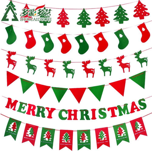 Рождественские украшения, праздничные принадлежности, флизелиновые елочные флажки, подвески-гирлянды, треугольные восьмигранные флаги, драпировки для торговых центров.