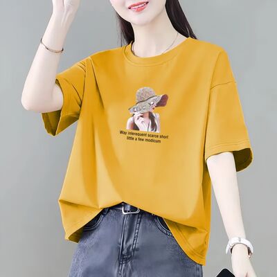 Pure cotton short-sleeved T-shirt for women's summer, new Korean style, loose and plus-size, stylish and youthful base layer, round-neck top
