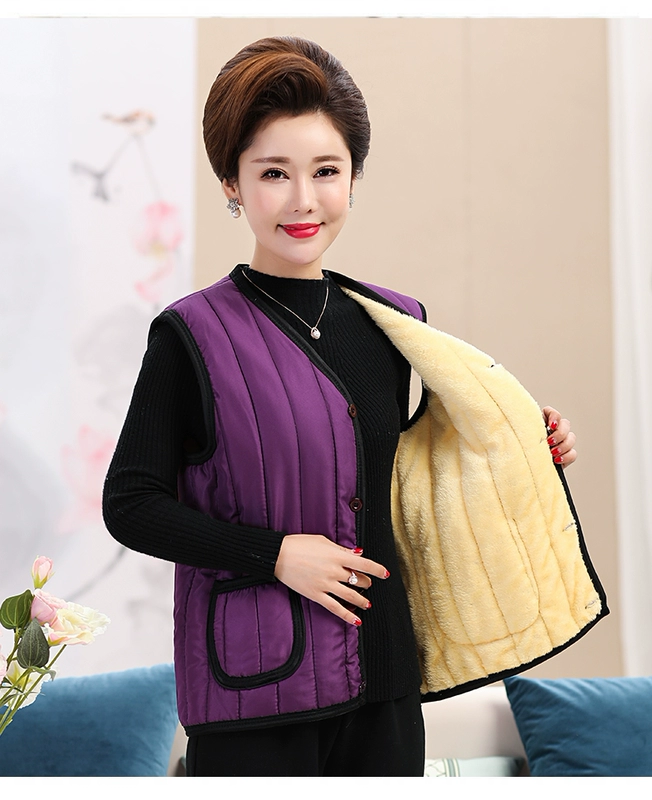 Bà mùa thu đông quần áo vest mới dày cộng với nhung mẹ chất liệu cotton cotton trung niên nam vest mùa đông