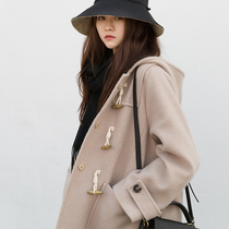 suin2021 winter New Art Korean version of temperament loose long hooded college horns buckle wool coat female 8399