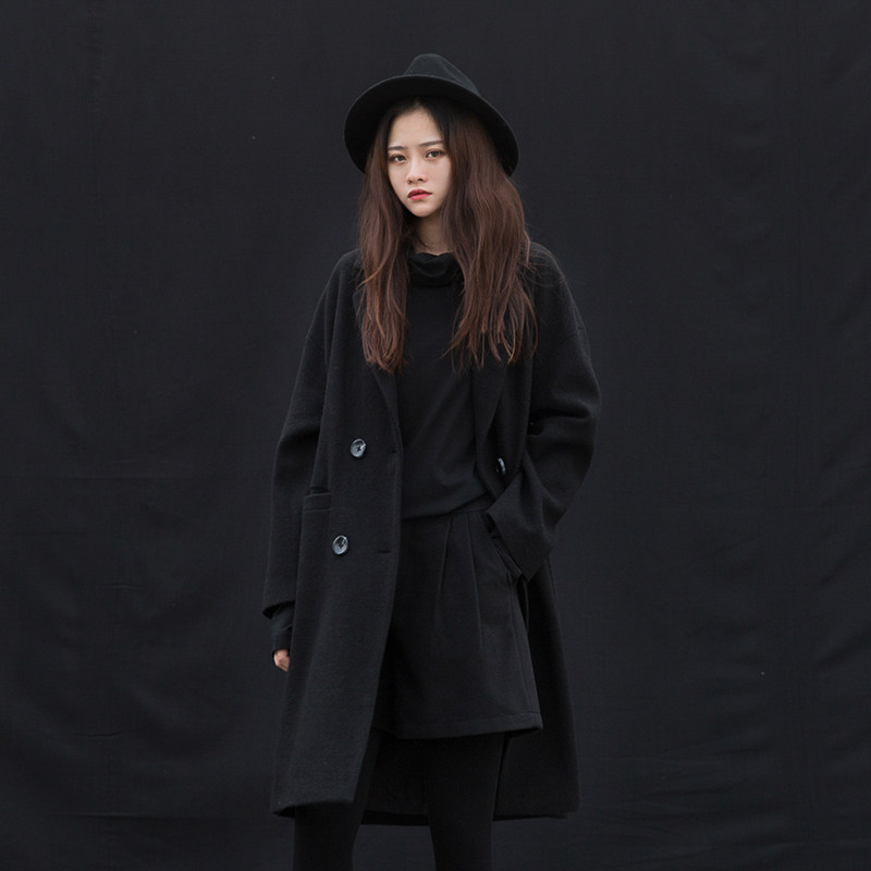 SUIN2021 autumn and winter New Black simple professional suit collar double-breasted woolen coat coat coat 8502