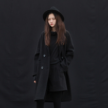 SUIN2021 autumn and winter New Black simple professional suit collar double-breasted woolen coat coat coat 8502
