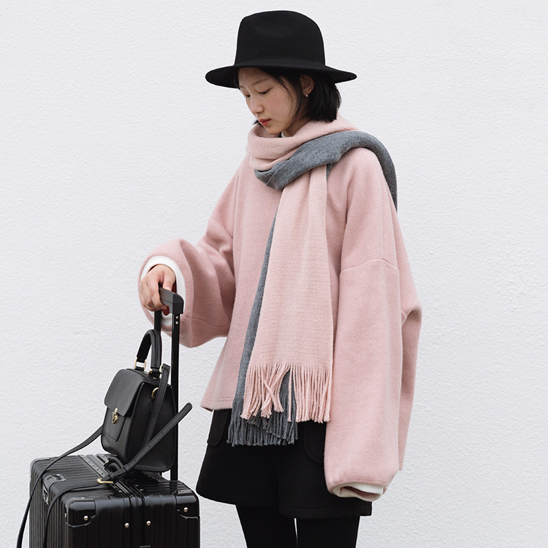 suin2021 autumn and winter New Art loose girl small half high collar thick pink woolen pullover sweater 8550